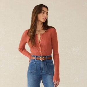 Faherty Stretch Cotton Cashmere Rib Cardigan - Red Rock